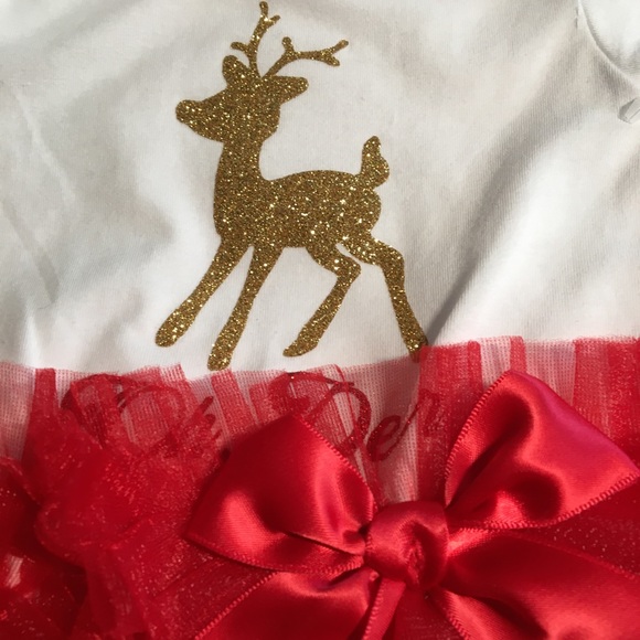 POPATU NWOT AUTHENTIC TUTU ‘OH DEER’ FESTIVE ONESIE WITH RED TRIM TUTU - Picture 5 of 7